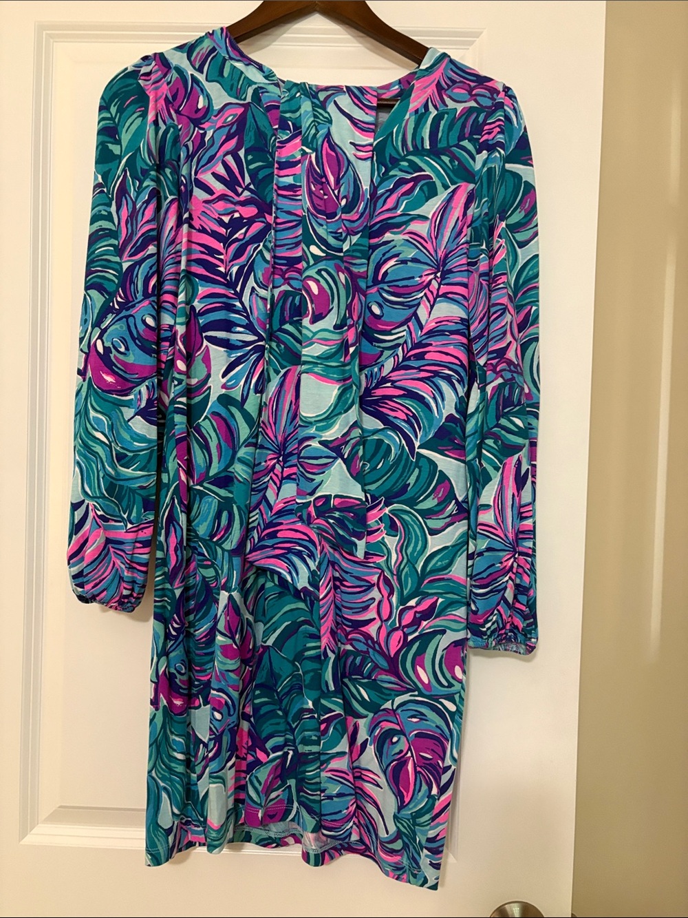 Lilly Pulitzer Teal, Pink & Purple Tropical-Print Long Sleeve Dress